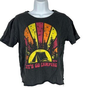 Fifth Sun Womens Cropped Size Medium Let's Go Camping Graphic Tee